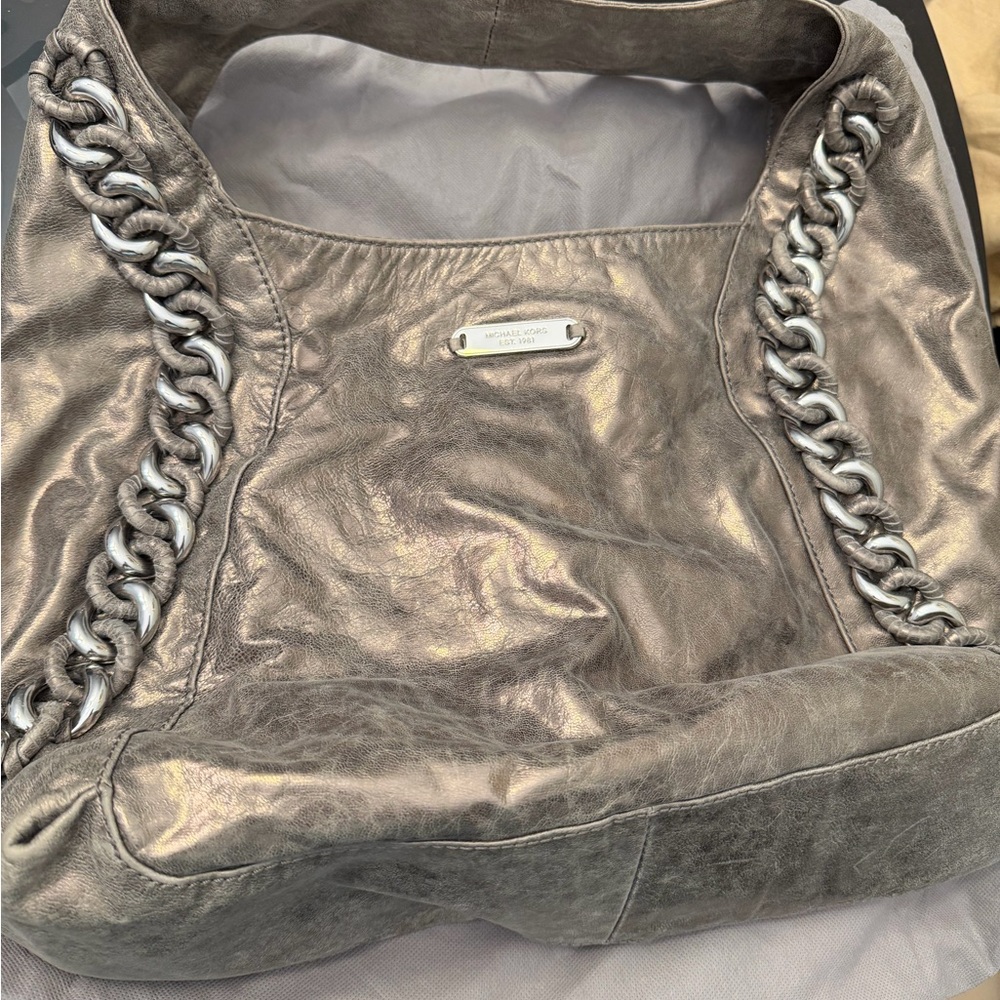 Michael Kors Silver Leather Chain Bag